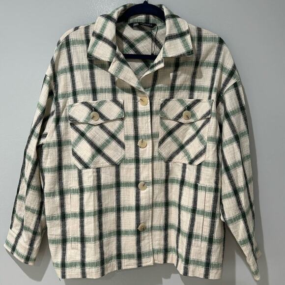 Zara Shacket Jacket Plaid Overshirt Collared Structured Button up Fall Date Nite - Picture 1 of 11